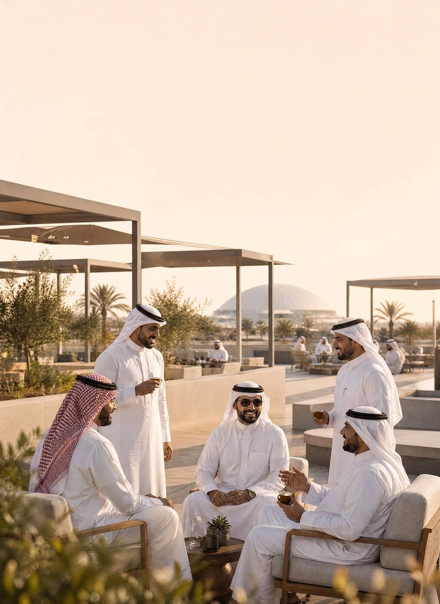 Café owners and suppliers meeting on the Superdome terrace